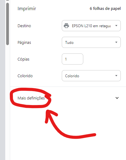 Como acessar mais definições na impressão do Chrome