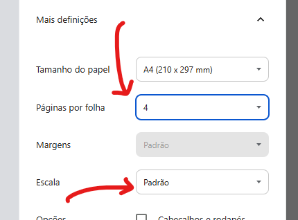 Configuração de páginas por folha